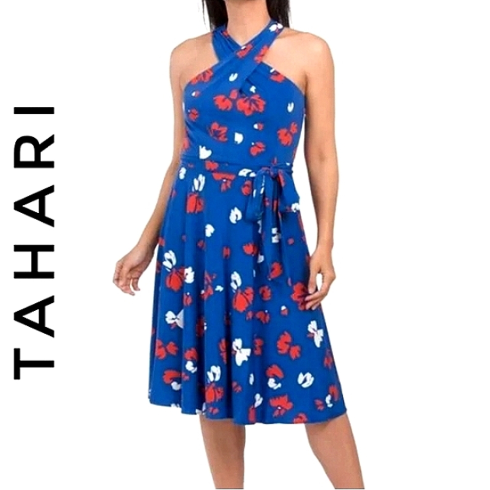 Tahari | Blue Floral Halter Dress - Picture 1 of 5